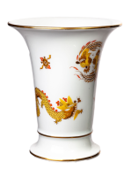 trumpet vase yellow red dragon pattern Meissen New Cutout 1st Choice 1965 (17cm)