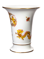 trumpet vase yellow red dragon pattern Meissen New Cutout 1st Choice 1965 (17cm)