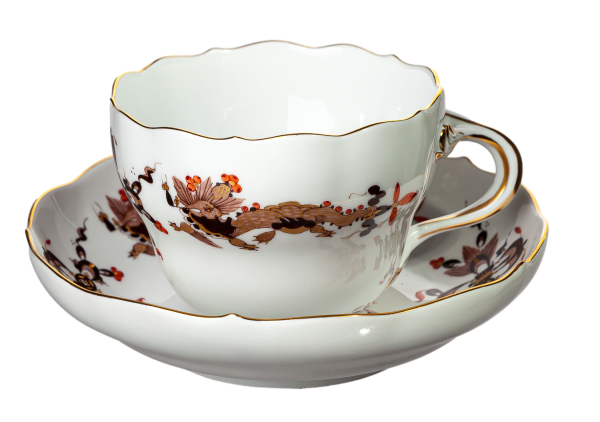 coffee cup&saucer rich brown dragon Meissen New Cutout form 00562 1st Choice after 1970