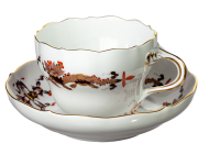 coffee cup&amp;saucer rich brown dragon Meissen New Cutout form 00562 1st Choice after 1970