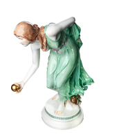 figurine bowl playing woman green painture Meissen...