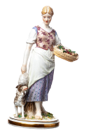 figurine country girl with spaniel dog Meissen designed...