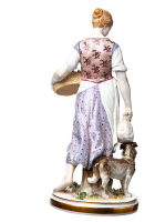 figurine country girl with spaniel dog Meissen designed by Jacob Ungerer allegories 1st Choice form T62 around 1890 hight:25,5cm