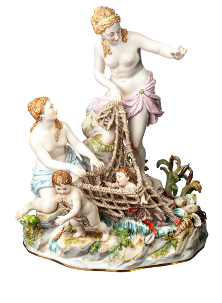 figurine Tritons fishing Meissen designed by Johann Joachim Kändler allegories 1st Choice form C 35 1880-1924 hight:31cm