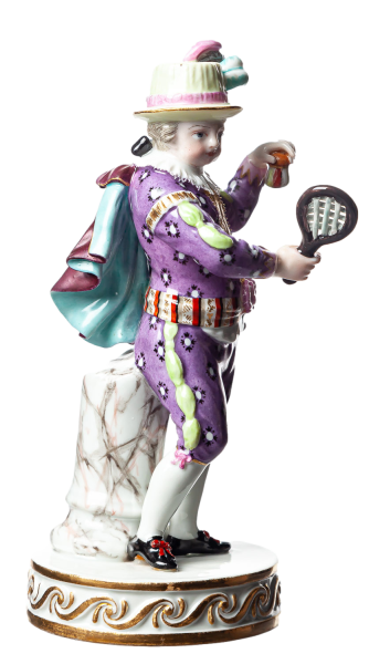 figurine boy playing badmindon Meissen designed by Victor Acier galant people 1st Choice form F31 1850-1924 hight:16cm