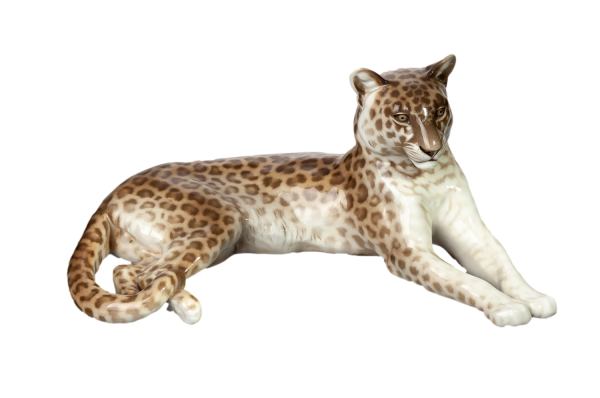 Figur liegender Leopard Nymphenburg von Theodor Kaerner Tierfiguren 1. Wahl Modell 153 1910-1940 Höhe:11,2cm