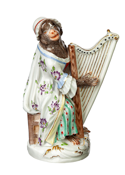 figurine harp playing ape Meissen designed by  Ape Chapel 1st Choice form 20 1949 hight:12,5cm