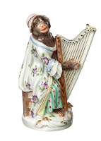 figurine harp playing ape Meissen designed by  Ape Chapel...