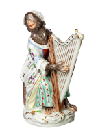 figurine harp playing ape Meissen designed by  Ape Chapel 1st Choice form 20 1949 hight:12,5cm