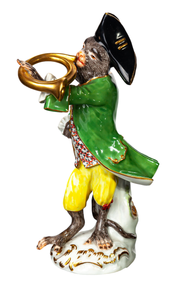 figurine French horn player Meissen designed by Johann Joachim Kändler Ape Chapel 1st Choice form 60009 1974 hight:15cm