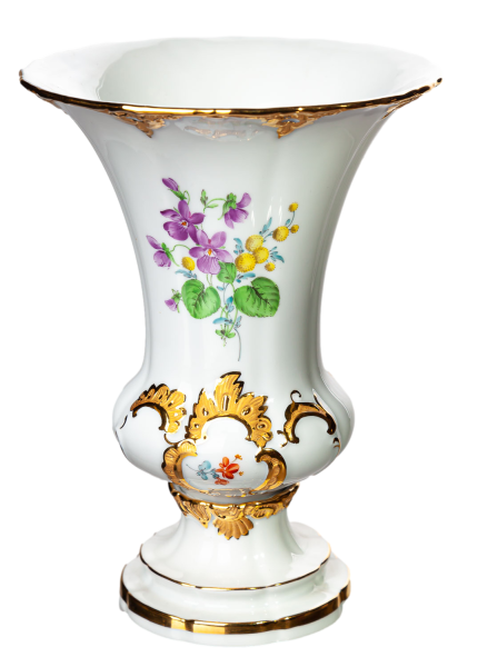 vase splendor pattern flowers goldbronce painting Meissen B-form 1st Choice (19cm)