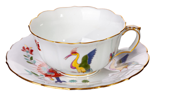 tea cup & saucer chinese dragon and storc Meissen New Cutout designed by Johann Joachim Kändler 1st Choice 1924-34