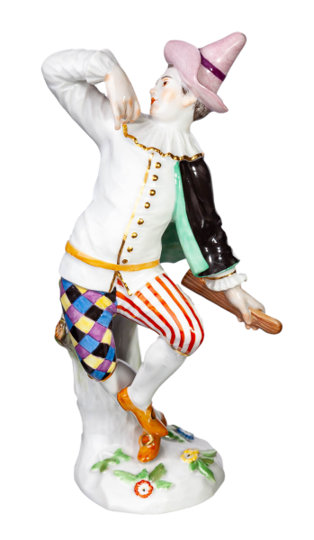 Meissen Figur Harlekin tanzend von Peter Reinicke Italienische Komödie 1. Wahl Modell 454 (Neu/New: 64516) 1971 Höhe:15cm