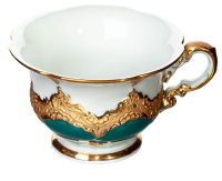 mocha cup &amp; saucer Meissen B-Form russian green splendor pattern Meissen designed by Ernst August Leuteritz form B154 a/b 2nd Choice 1983 (12,8cm)