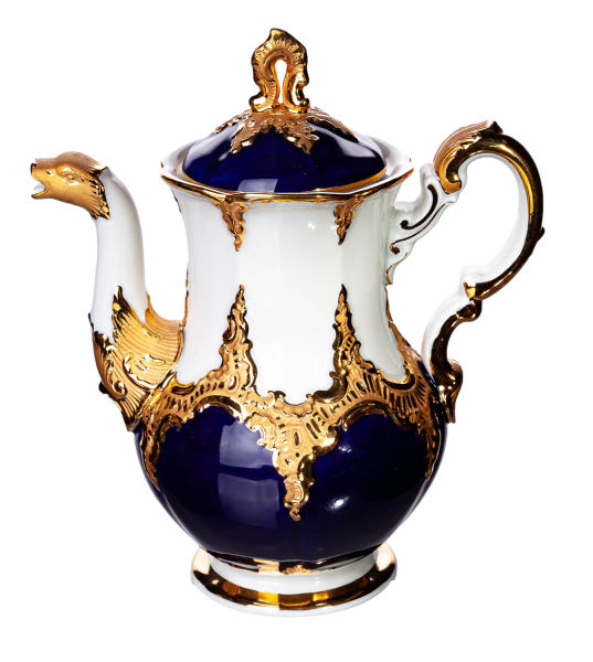 mocha pot splendor pattern, royl blue, gold bronce Meissen B-form 2nd Choice 1974
 (19cm)