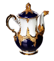 mocha pot splendor pattern, royl blue, gold bronce Meissen B-form 2nd Choice 1974
 (19cm)
