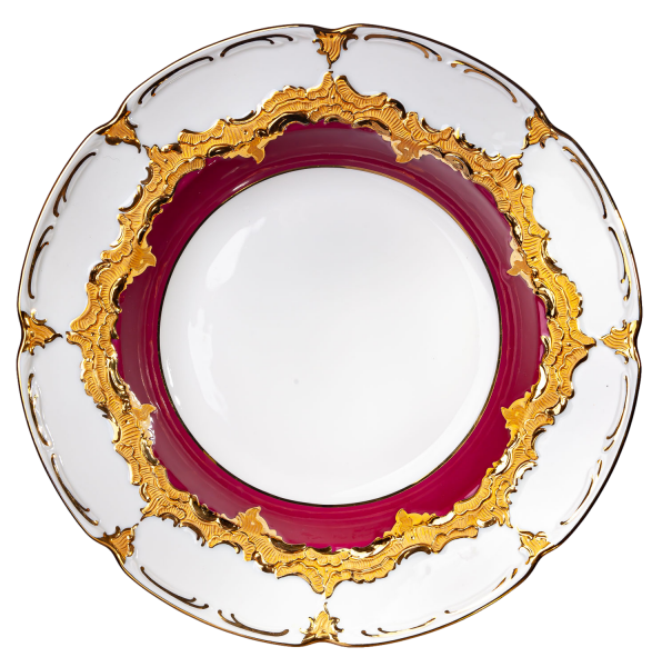 Soup plate B-Form red and splendor gold Meissen B-form designed by Ernst August Leuteritz form 15489 1st Choice 1991 (24,5cm)