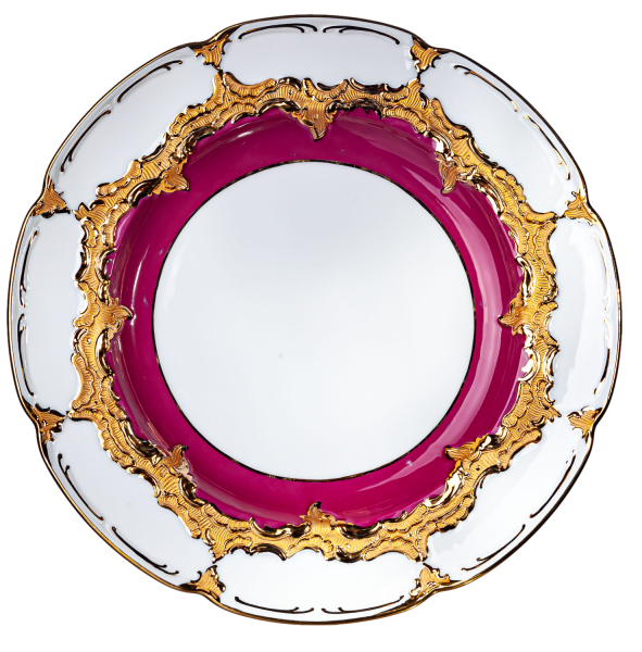 Dinner plate B-Form red and splendor gold Meissen B-form designed by Ernst August Leuteritz form 15475 1st Choice 1991 (25cm)