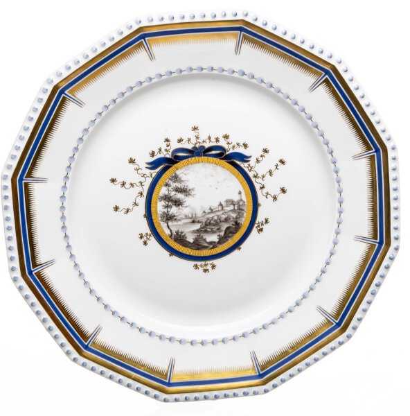 dinnner plate with landscape view Nymphenburg Pearl Service designed by Dominikus Auliczek form 0927 1st Choice after 1930 (25cm)