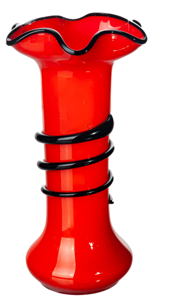 Loetz Wittwe Klostermühle Solifleurvase Tangoglas rot mit schwarzer Fadenauflage 1. Wahl um 1920 (0cm)