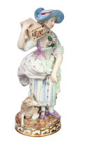 figurine shepherd woman with lamb and birdcage Meissen designed by Victor Acier allegories 1st Choice form F73 1850-1924 hight:19,5cm
