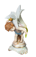 figurine cubid with Lily Meissen designed by August Ringler Cubids 1st Choice form P 120 around 1897 hight:19cm